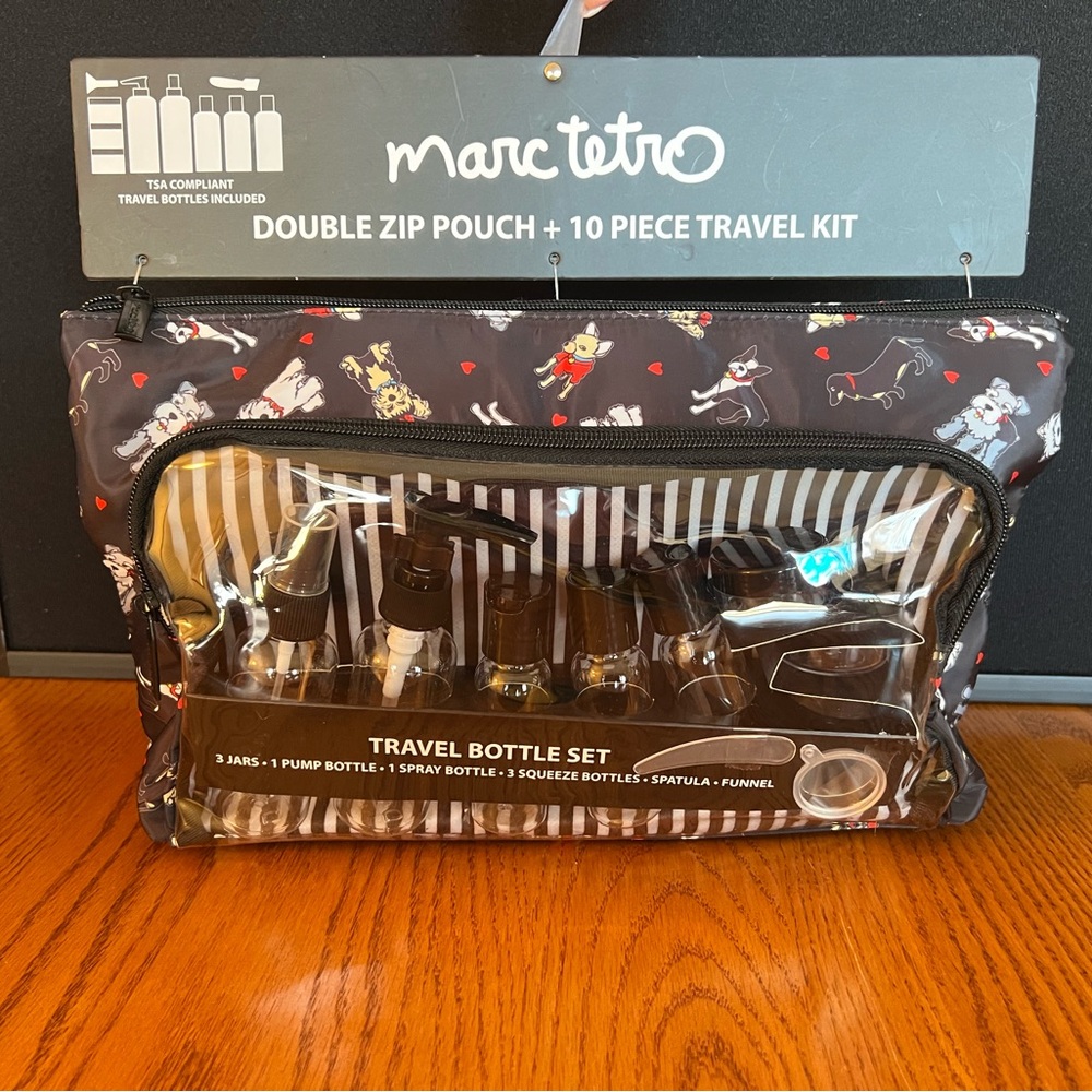 Marc Tetro Black Double Zip Pouch & Travel Bottle Kit